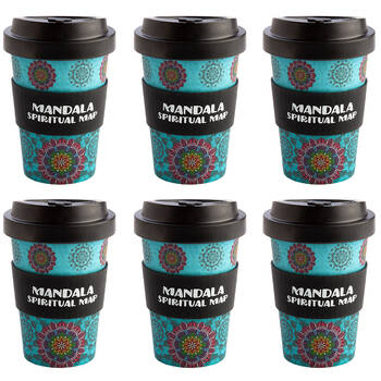 6PK Eco-To-Go Bamboo 470ml Travel Cup 6.5x14.5cm Mandala