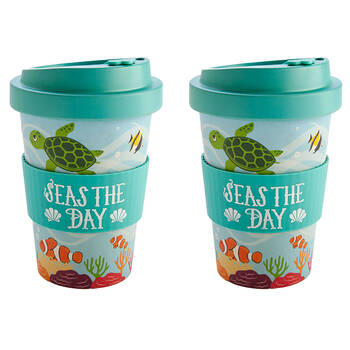 2PK Aquaworld Eco-To-Go Bamboo 470ml Travel Cup 6.5x14.5cm Sea Animal