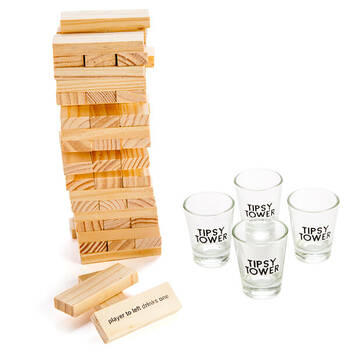 MDI Wooden Tipsy Tower w/ Shot Glasses Drinking Game - Brown