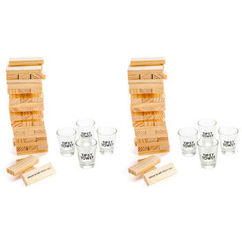 2PK MDI Wooden Tipsy Tower w/ Shot Glasses Drinking Game - Brown