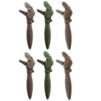 6PK Dino Island T-Rex Biting Ball Point Pen Kids Stationery Writing Assorted