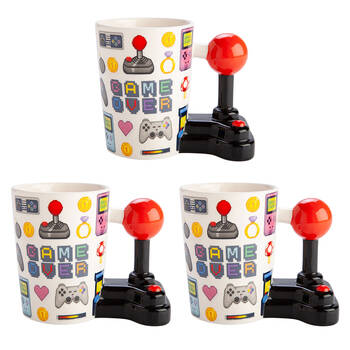 3PK MDI Gamer Ceramic Mug Joystick 3D Handle Mug Handle 14x14cm