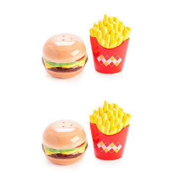 2x 2pc Flavour Mates 3D Salt & Pepper Shaker Set 11.4x9.7x6.3cm Burger Fries
