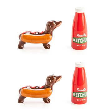 2x 2pc Flavour Mates Salt & Pepper Shaker Set 11x11x5.5cm Sausage Dog Ketchup