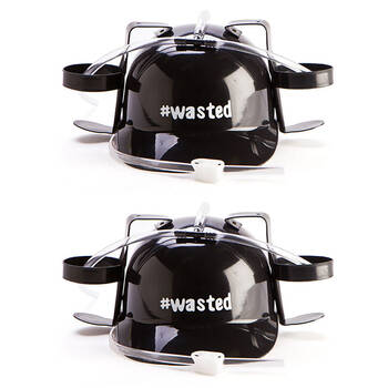 2PK MDI Drinking Hat Beer Helmet Hashtag Wasted 31x27cm - Black