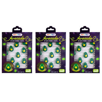 3PK Art + Tech LED String Light Avocado Cute Room Decor Party Lighting 23.8cm