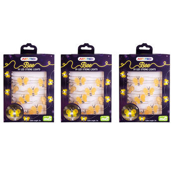 3PK Art + Tech LED String Light Bee Themed Room Decor Party Display 23.8x3.5cm