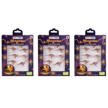 3PK Art + Tech LED String Light Kangaroo Fun Aussie Room Decor Light 23.8x3.5cm