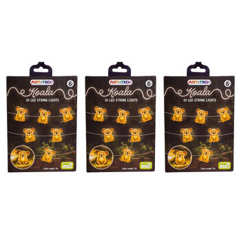 3PK Art + Tech LED String Light Koala Cute Australian Themed Decor 23.8x3.5cm