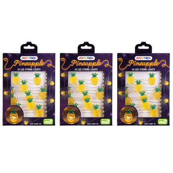 3PK Art + Tech LED String Light Pineapple Tropical Party Room Decor 23.8x3.5cm
