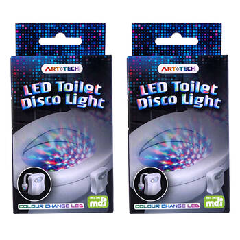2PK Art + Tech LED Toilet Disco Light Motion Sensor Bathroom Fun 7.5x13.1cm
