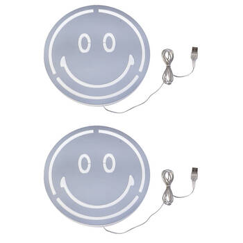 2PK Art + Tech LED Mirror Wall Happy Face Light Fun Room Decor 25x3cm