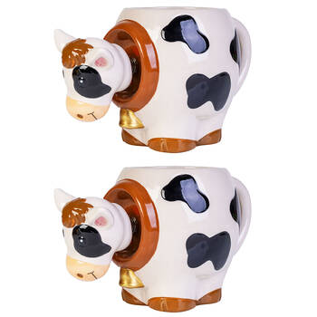2PK MDI 3D Cow Bobble Head Ceramic Coffee/Tea Mug 17.5x11cm