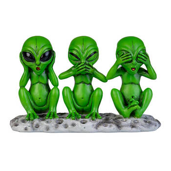 3 Wise Aliens Polyresin Figurine Home Decor 16x10cm - Green