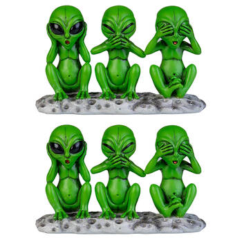 2PK 3 Wise Aliens Polyresin Figurine Home Decor 16x10cm - Green