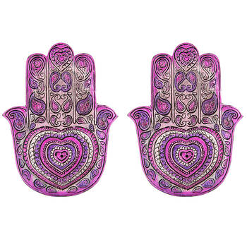 2PK MDI Flat Incense Burner/Holder Hamsa Heart 12.5x9cm - Purple