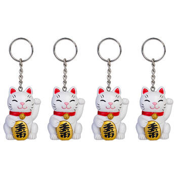 4PK Lucky Cat Keychain Lucky Kitty Charm Mini Animal Bag Accessory 5x3cm