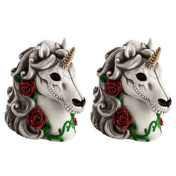 2PK MDI Money Bank Novelty Coin Saver Candy Skull Unicorn 14x14.5cm
