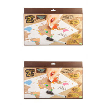 2PK MDI Scratch Me Away Magnetic World Map Whiteboard 42.5x22.7x0.1cm