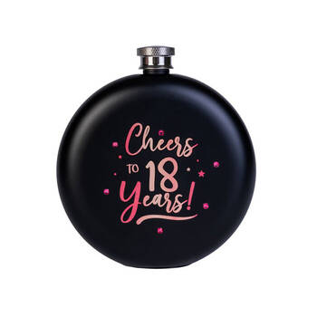 MDI Cheers to 18 Years! Round Stainless Steel Flask 265ml Black/Rose Gold