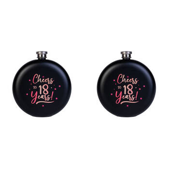 2PK MDI Cheers to 18 Years! Round Stainless Steel Flask 265ml Black/Rose Gold