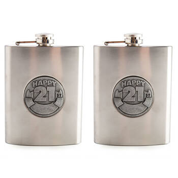 2PK MDI Zincalume Engravable Whiskey Flask Stainless Steel 21st Birthday 8oz