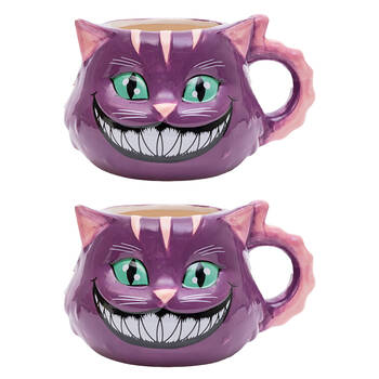 2PK MDI 3D Mad Cat Ceramic Animal Mug 16.5x12.6cm - Purple