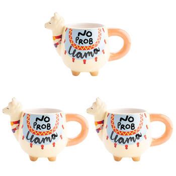 3PK Alpaca Valley 3D No Prob Llama Coffee/Tea Ceramic Mug 17.3x12cm