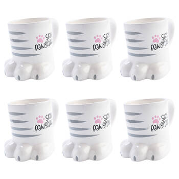 6PK Furever Pets 3D Pawsome Cat Coffee/Tea Ceramic Mug 16x11.8cm
