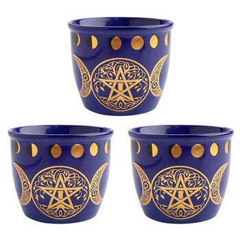 3PK MDI Smudge Bowl Sage/Incense Burner Ceramic Pentacle 12.5x10.5cm Blue