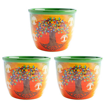 3PK MDI Smudge Bowl Sage/Incense Burner Ceramic Tree of Life 12.5x10.5cm Orange