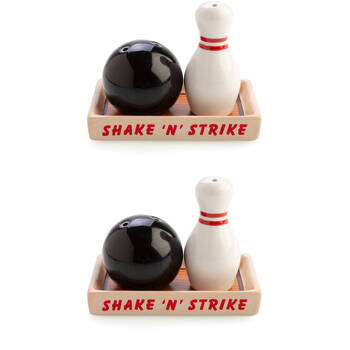 2x 2pc Flavour Mates 3D Salt & Pepper Shaker Duo Set 11x7x9cm Bowling Ball Pin