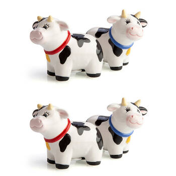 2x 2pc Flavour Mates 3D Salt & Pepper Shaker Duo Set 8.6x4x6.7cm Collared Cows