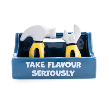 2pc Flavour Mates 3D Salt & Pepper Shaker Set 15.2x7x11cm Tradie Toolbox Holder