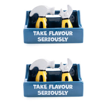 2x 2pc Flavour Mates Salt & Pepper Shaker Set 15.2x7x11cm Tradie Toolbox Holder