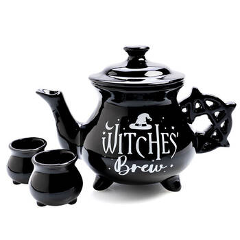 MDI Cauldron Teapot w/ 2xTeacups Set Black Witches Brew