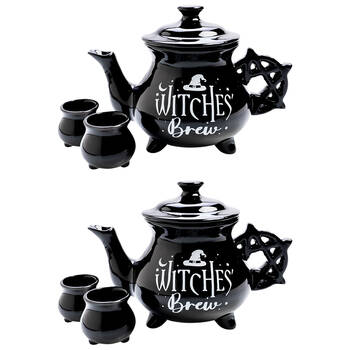 2PK MDI Cauldron Teapot w/ 2xTeacups Set Black Witches Brew