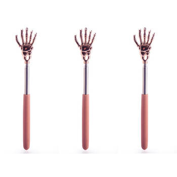 3PK MDI Expandable Skull Hand Non-Slip Back Scratcher 59.5x4x1cm Rose Gold