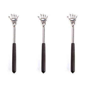 3PK MDI Expandable Skull Hand Non-Slip Back Scratcher 59.5x4x1cm Silver