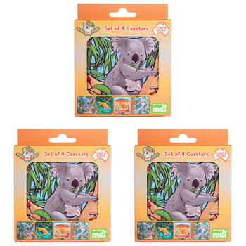 3x 4pc MDI Cork-Backed Drink Coasters Set Square Australiana Animals