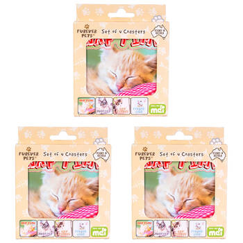 3x 4pc MDI Cork-Backed Drink Coasters Set Square Pet Cat