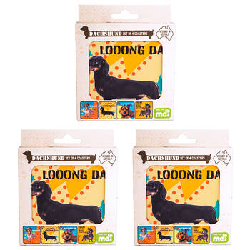 3x 4pc MDI Cork-Backed Drink Coasters Set Square Dachshund