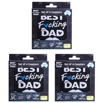 3x 4pc MDI Cork-Backed Drink Coasters Set Square Dad Father's Day