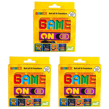 3x 4pc MDI Cork-Backed Drink Coasters Set Square Gamer