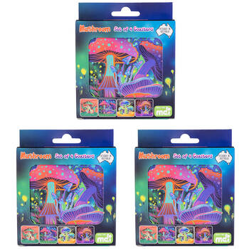 3x 4pc MDI Cork-Backed Drink Coasters Set Square Mushroom