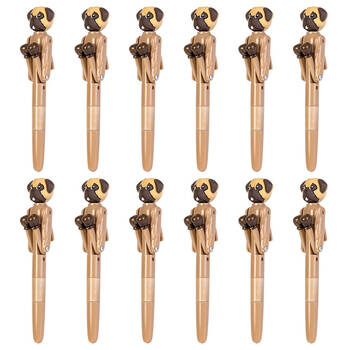 12PK Pug Pen Boxing Ballpoint Ink School Supplies Writing Stationery 19cm Brown