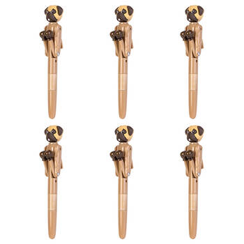 6PK Pug Pen Boxing Ballpoint Ink School Supplies Writing Stationery 19cm Brown