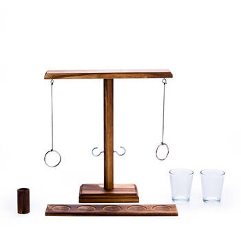 MDI Wooden Ring Toss w/ Shot Glasses Set Drinking Game 25x26cm