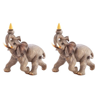 2PK MDI Backflow Burner Ceramic Elephant Incense Burner - Grey
