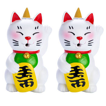 2PK Lucky Cat Backflow Burner Lucky Kitty Incense Burner - White